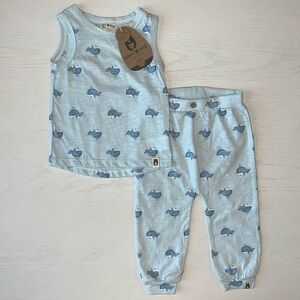 Rabbit + Bear Organic Cotton Baby Blue Whale Print Outfit Matching 12 24 months